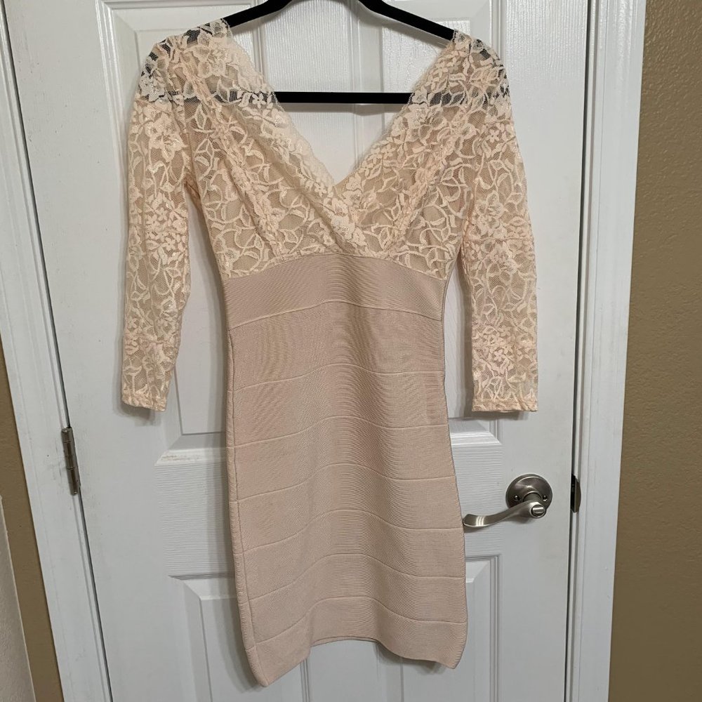 Bebe Cutout Lace Bandage Dress Blush pink